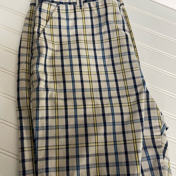 Gimbels Vintage Mens Bermuda Plaid Cotton Yellow Blue Inseam 7 Shorts - Picture 4 of 9